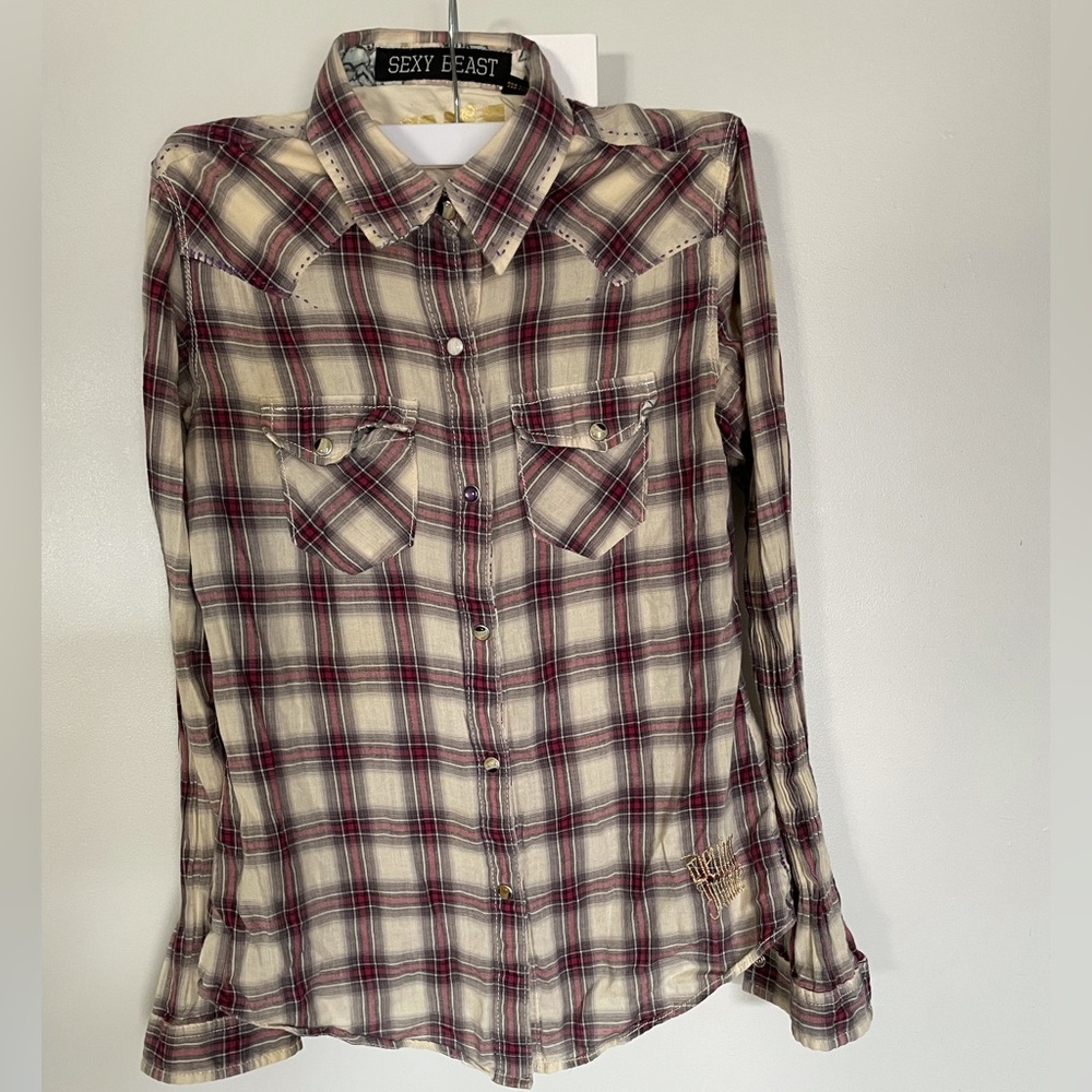 Denim Junkie Sexy Beast plaid button down